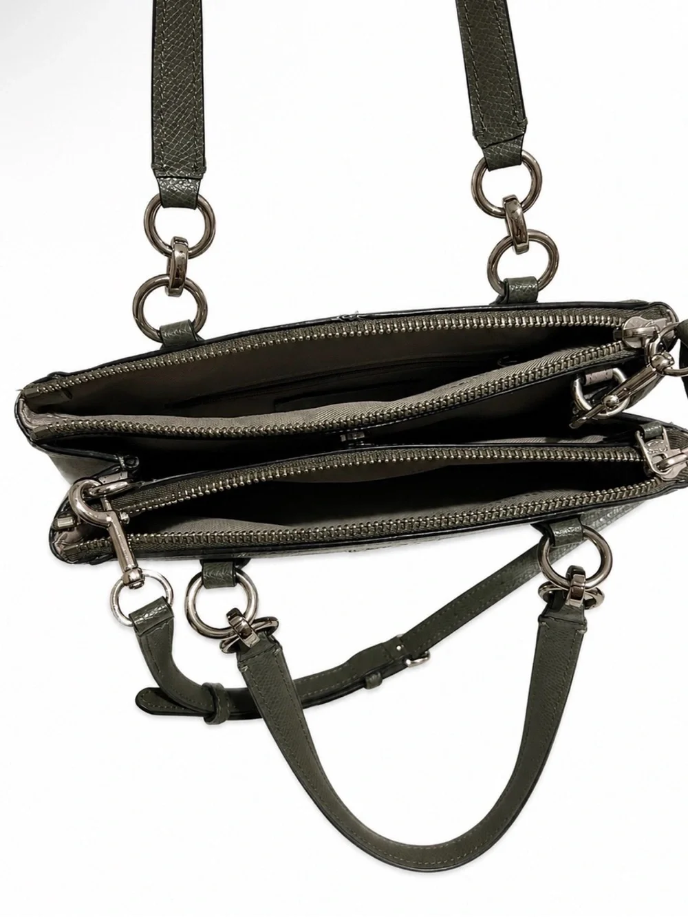 Coach Olive Green & Taupe Leather Crossbody with Removable Strap